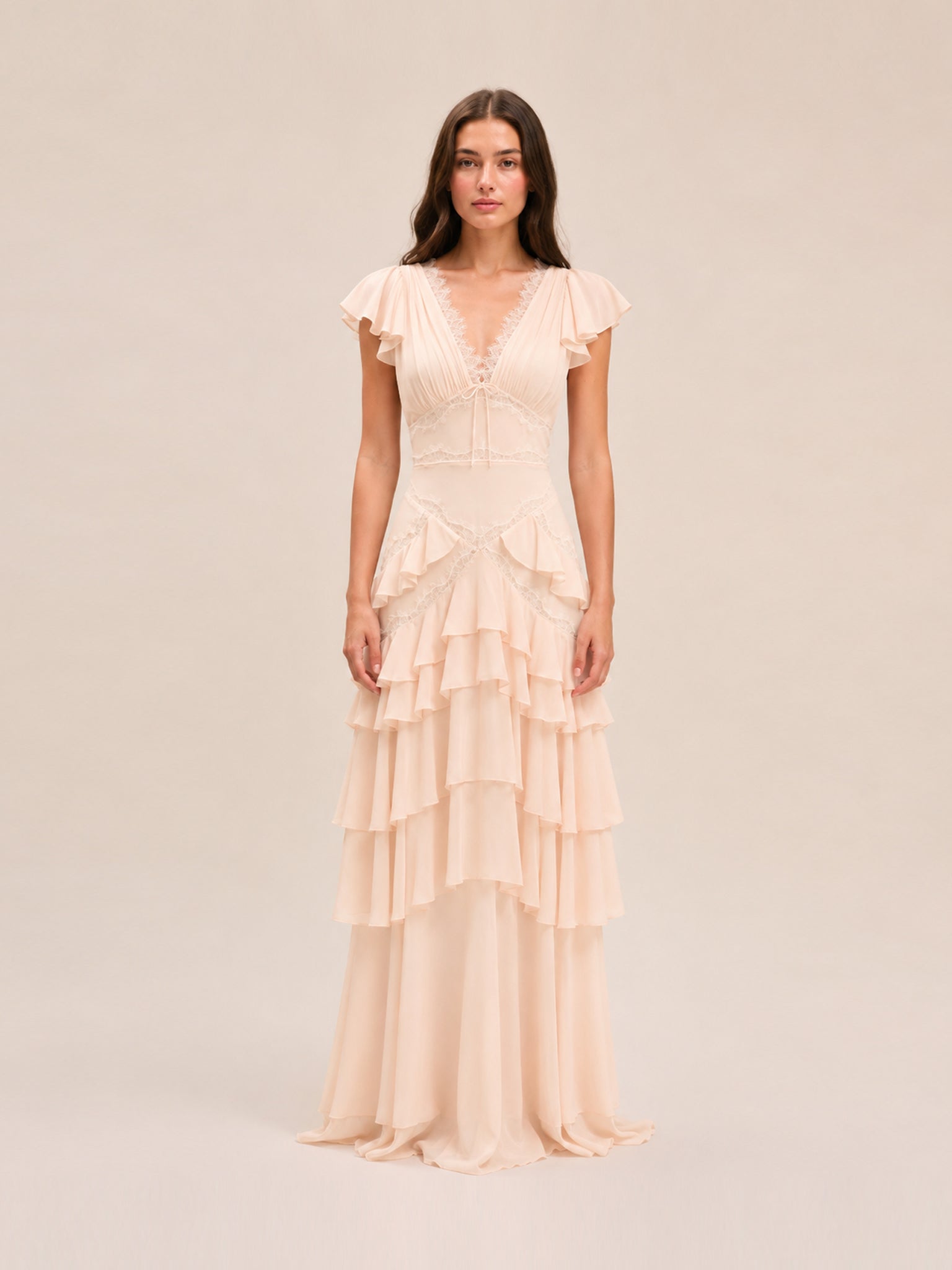Adriana Silk Blend Gown in Peach
