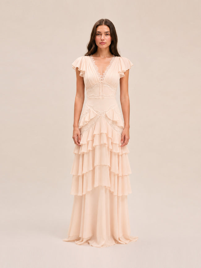 Adriana Silk Blend Gown in Peach