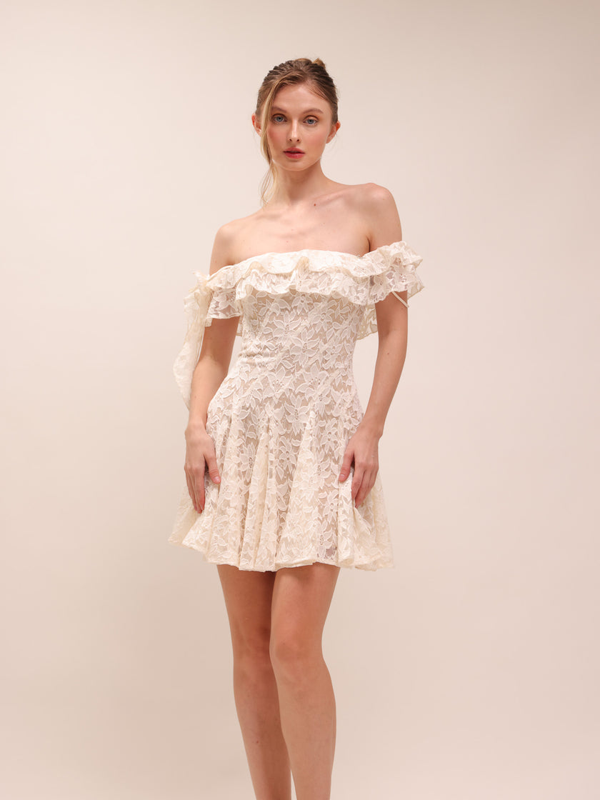 Off-Shoulder Lace Mini Dress