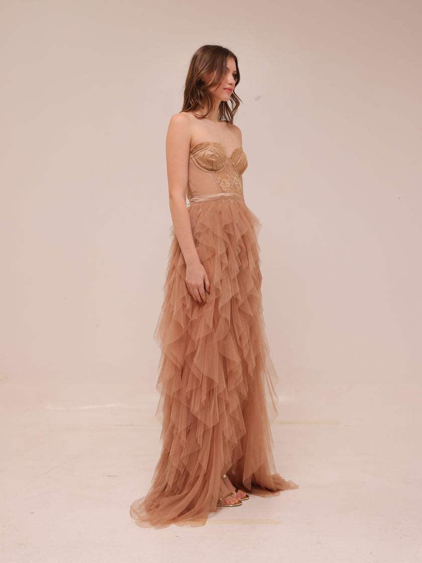 Nude Bustier Tulle Gown