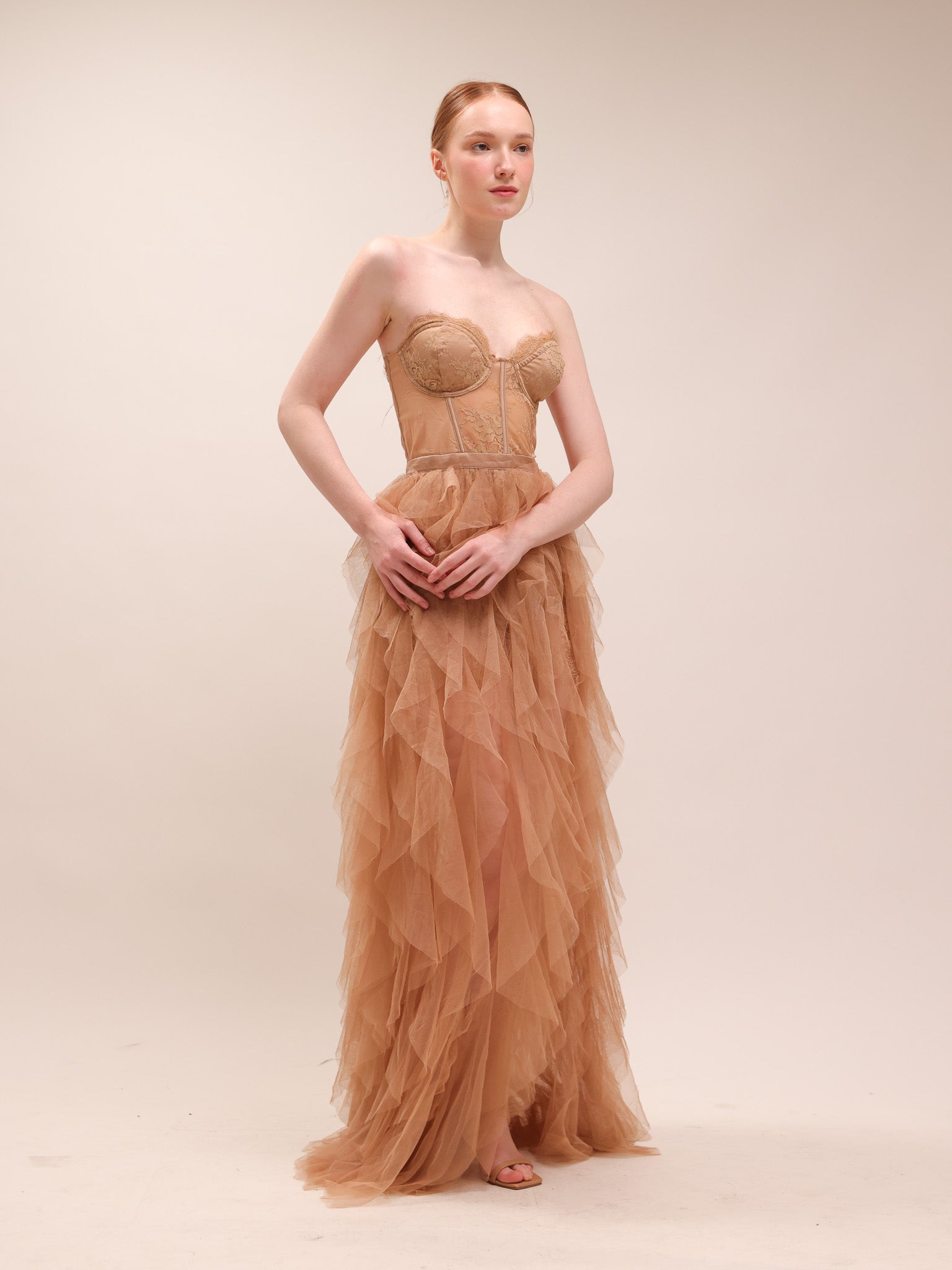 Nude Bustier Tulle Gown