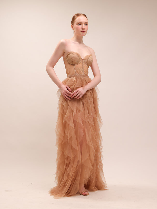 Nude Bustier Tulle Gown