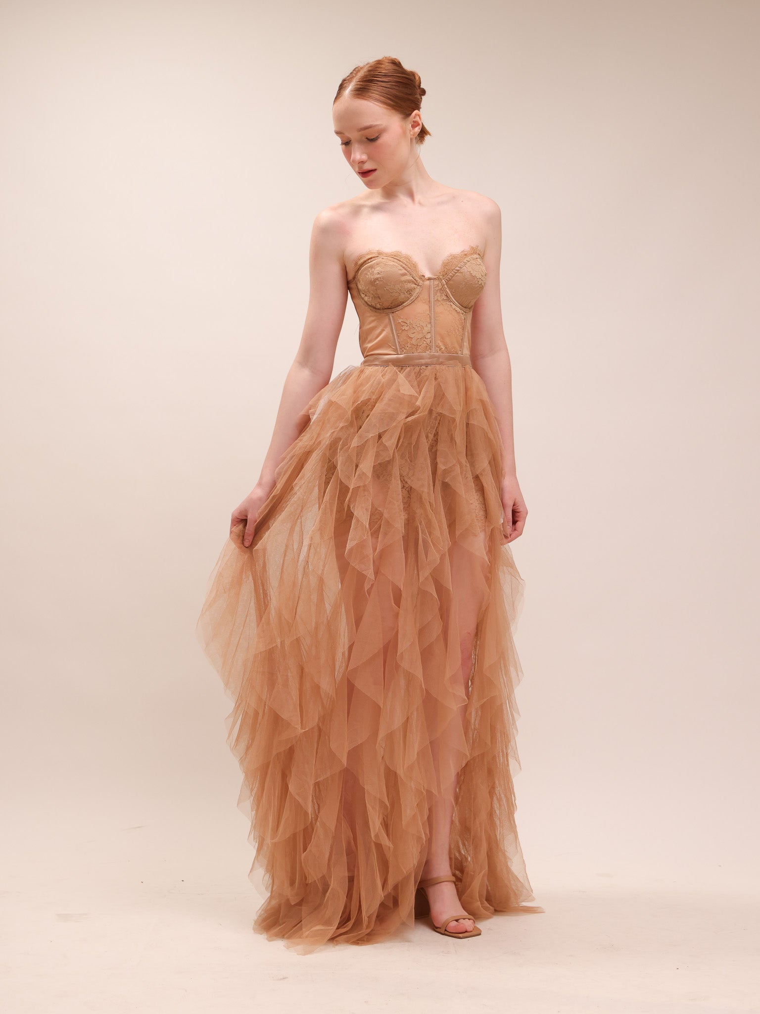 Nude Bustier Tulle Gown