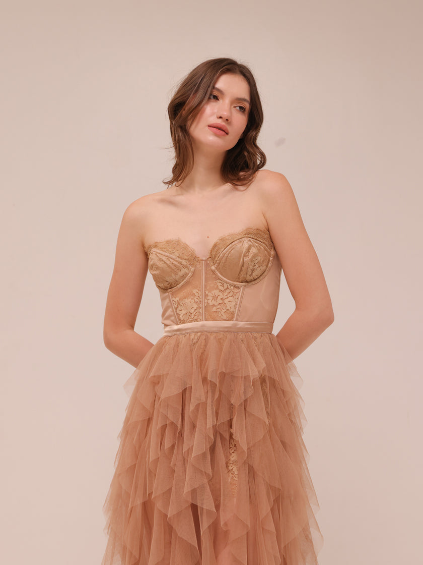 Nude Bustier Tulle Gown