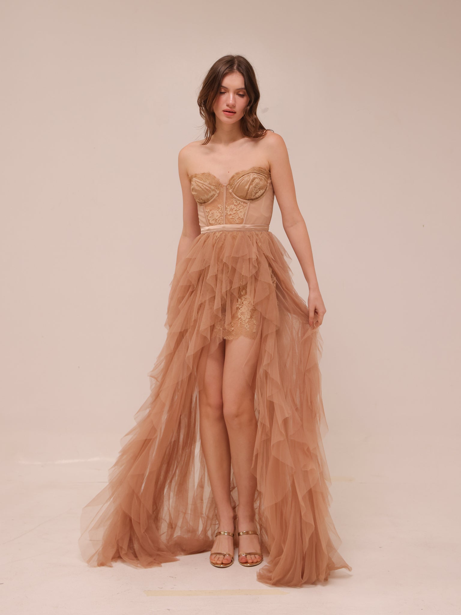 Nude Bustier Tulle Gown