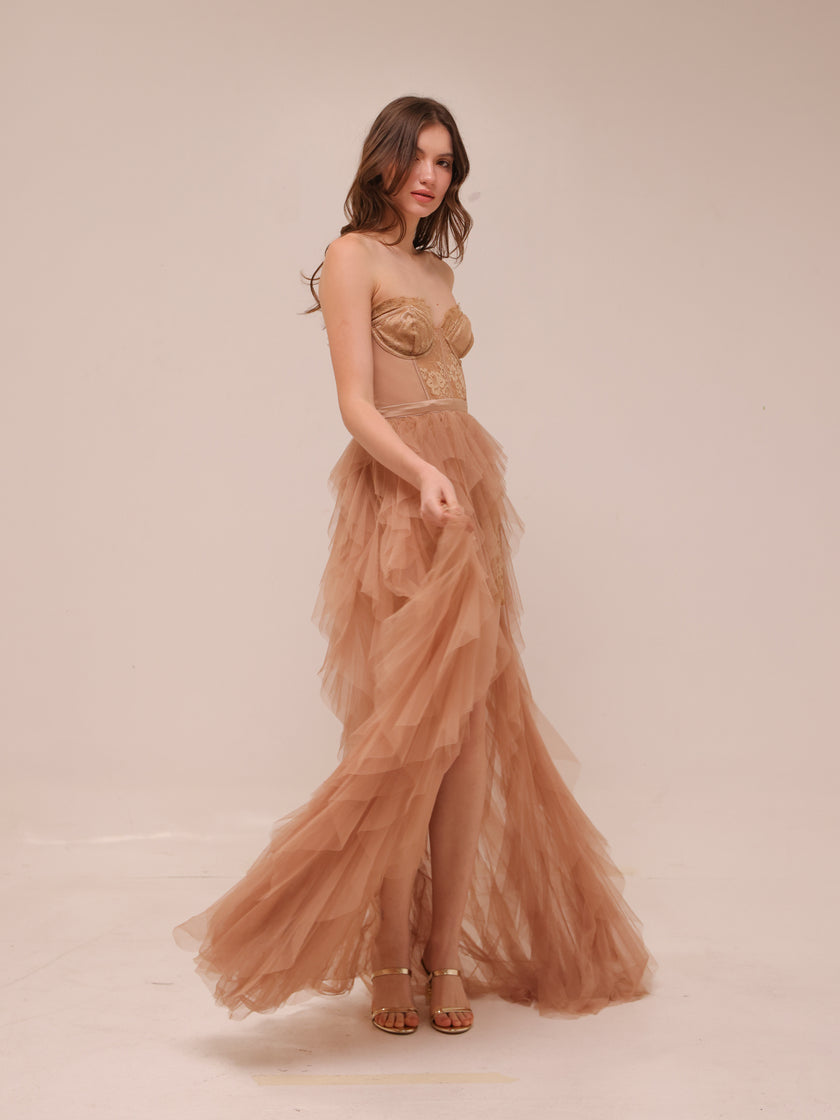 Nude Bustier Tulle Gown
