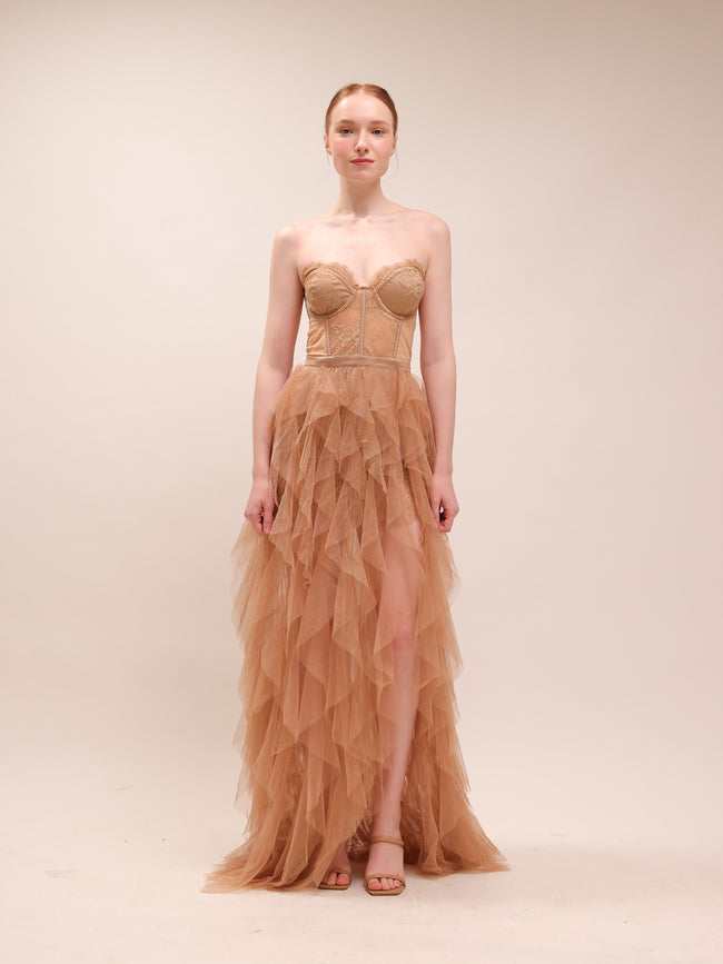 Nude Bustier Tulle Gown