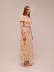 Cream and Pink Smocked Maxi Skirt