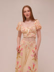 Cream and Pink Smocked Maxi Skirt