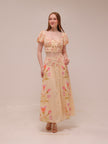 Cream and Pink Smocked Maxi Skirt