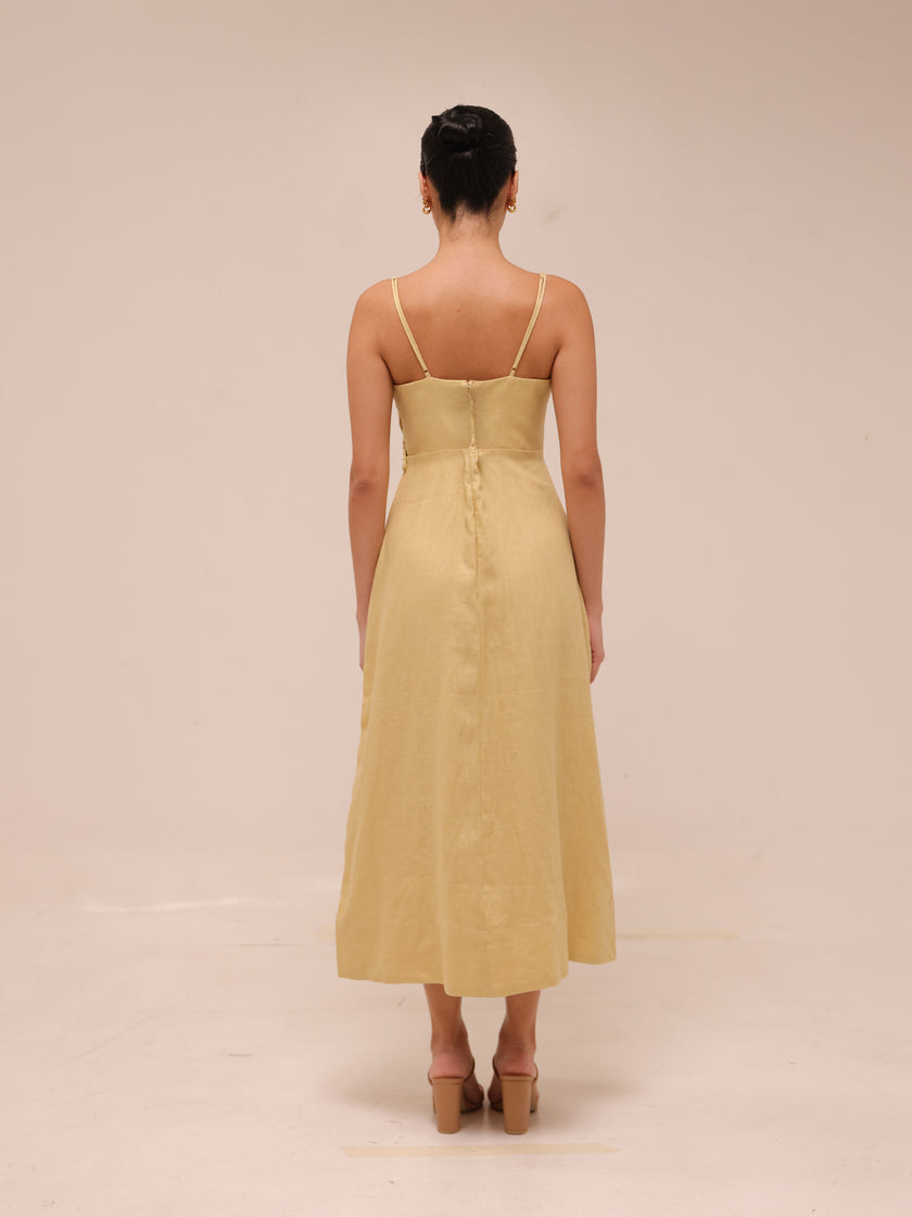 Sand 3d Flower Bodice Midi Dress