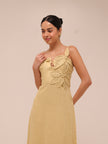 Sand 3d Flower Bodice Midi Dress