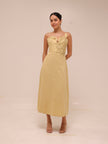 Sand 3d Flower Bodice Midi Dress