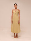 Sand 3d Flower Bodice Midi Dress