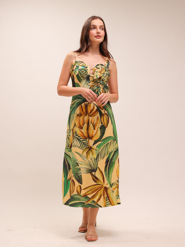 Yellow Bananart 3D Bodice Midi Dress