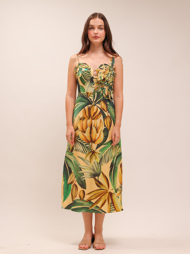 Yellow Bananart 3D Bodice Midi Dress