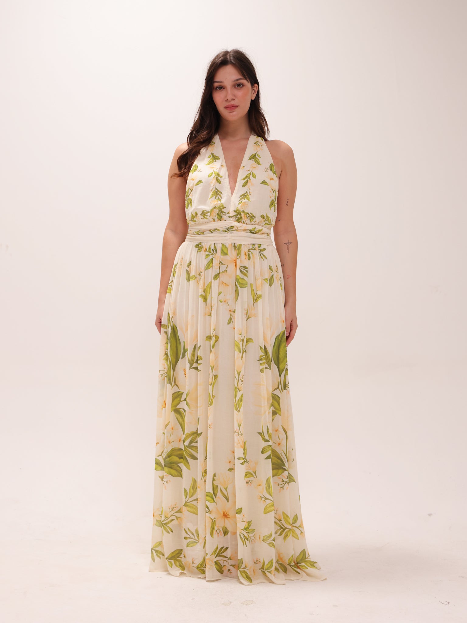 V-Neck Floral Chiffon Maxi Dress