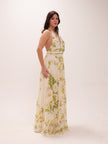 V-Neck Floral Chiffon Maxi Dress