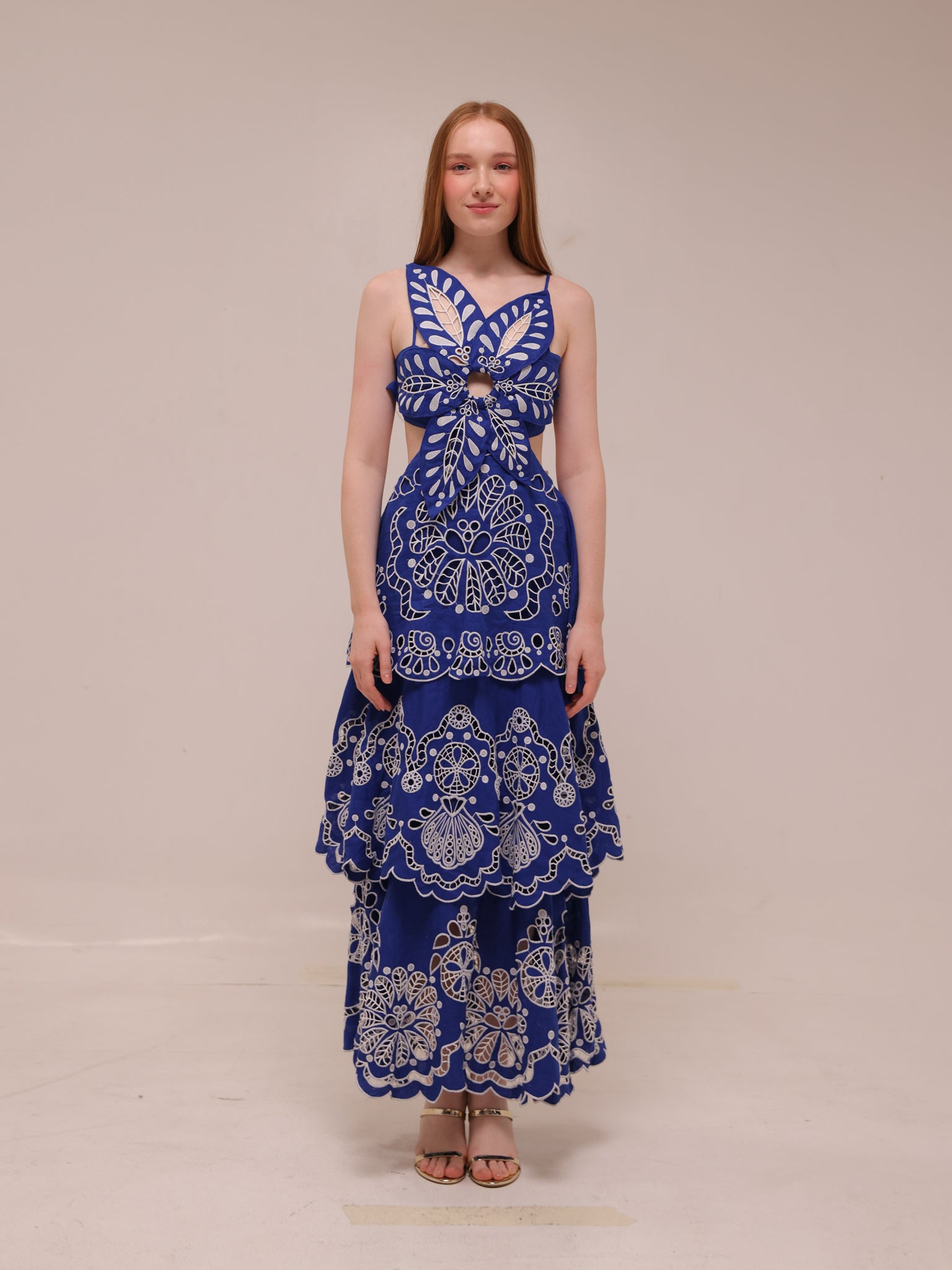 Blue Flower Richelieu Euroflax Premium Linen Midi Dress