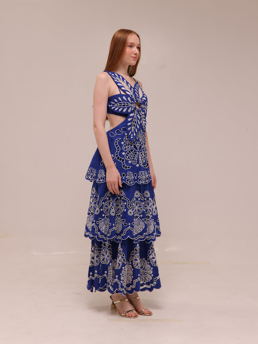 Blue Flower Richelieu Euroflax Premium Linen Midi Dress