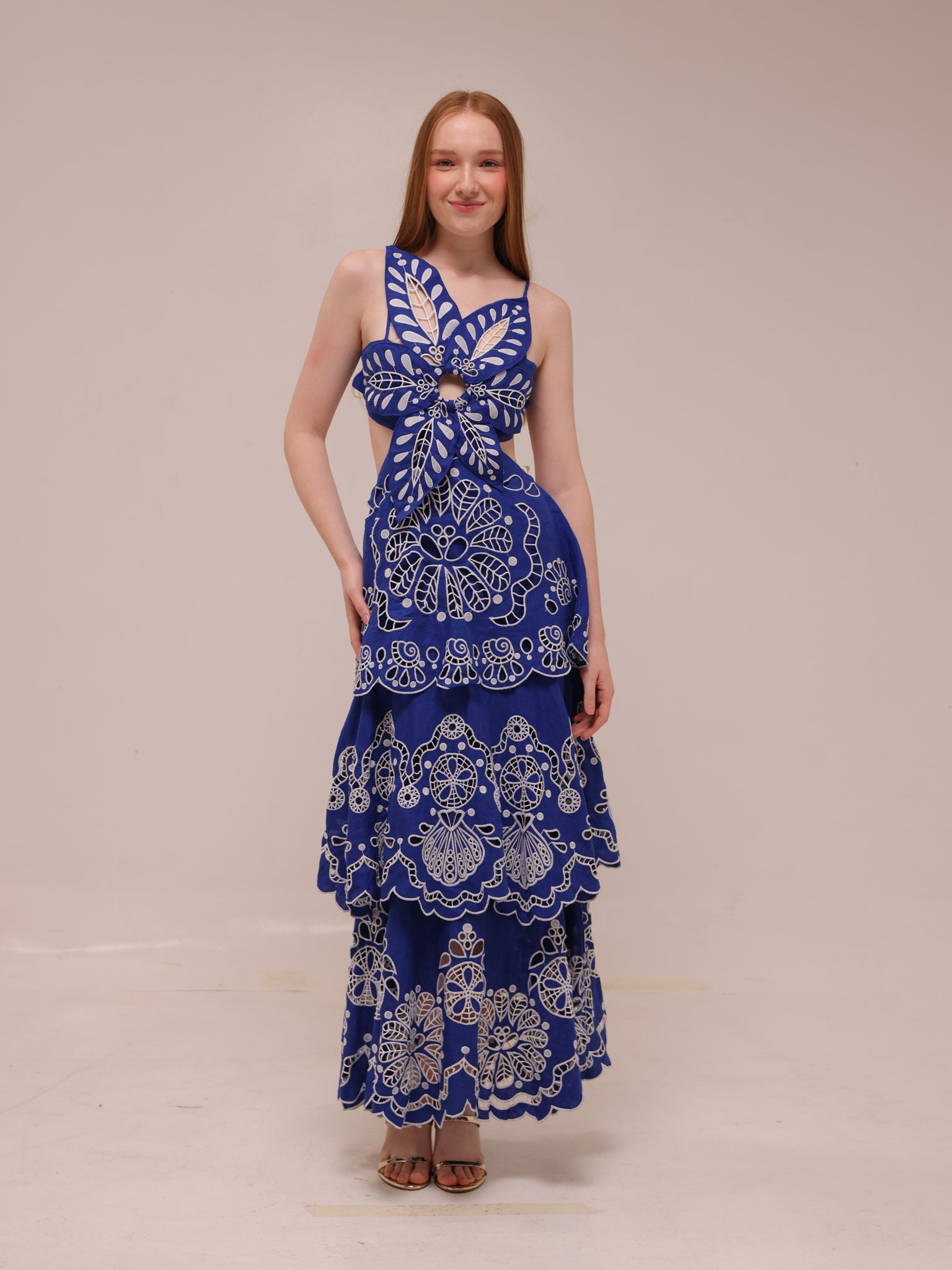 Blue Flower Richelieu Euroflax Premium Linen Midi Dress
