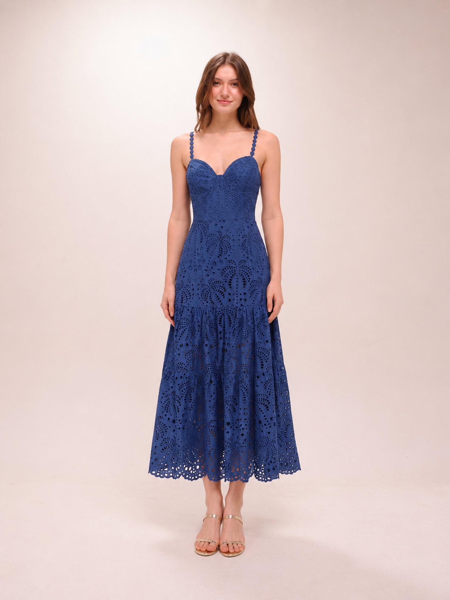 Deep Blue Palm Tree Richelieu Midi Dress