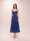 Deep Blue Palm Tree Richelieu Midi Dress