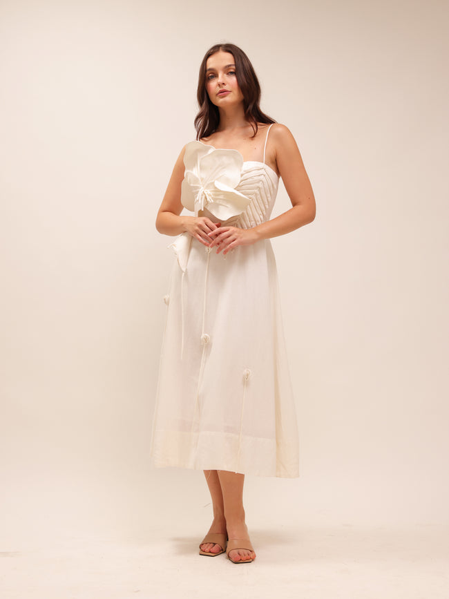 Off-White Garden Lenzing Ecovero Euroflax Midi Dress