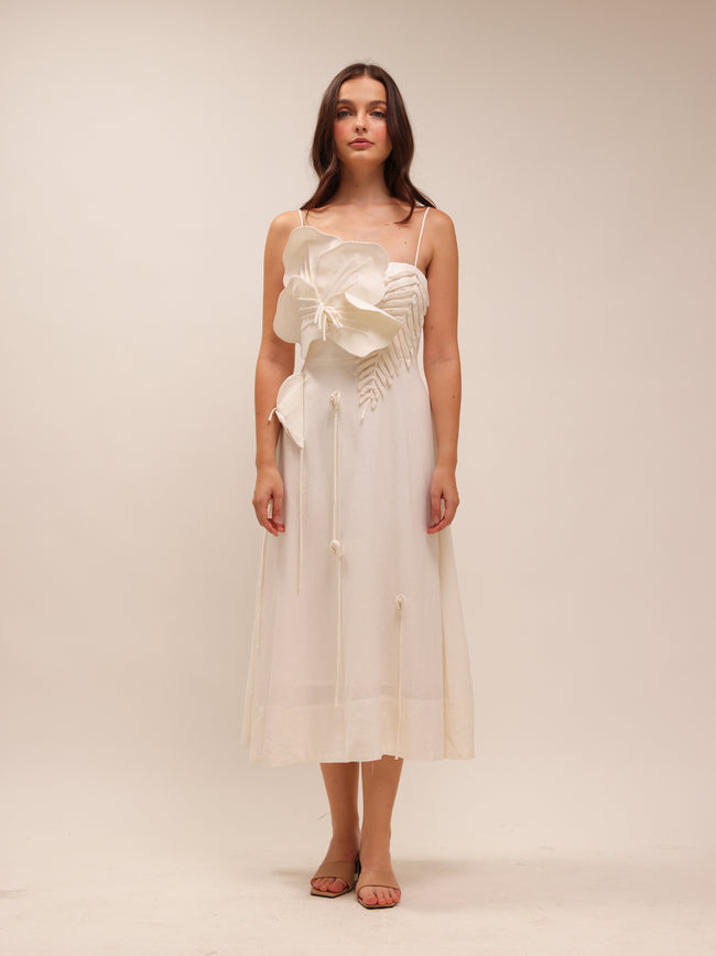 Off-White Garden Lenzing Ecovero Euroflax Midi Dress