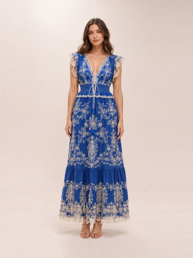 Blue Romantic Richelieu Maxi Dress