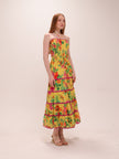 Delicate Fruit Garden Yellow Smocked Maxi Dress