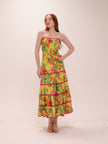 Delicate Fruit Garden Yellow Smocked Maxi Dress