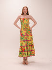 Delicate Fruit Garden Yellow Smocked Maxi Dress