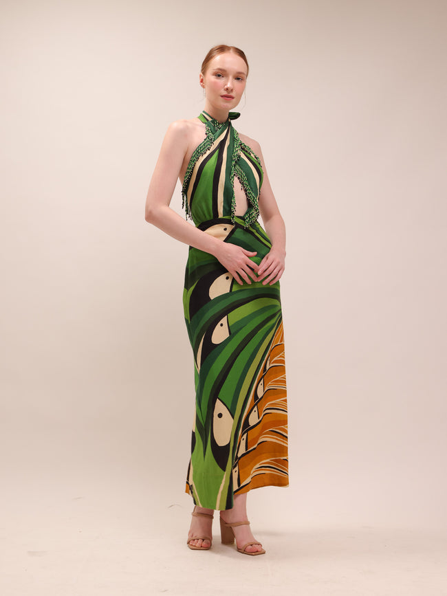 Toucan Tree Green Maxi Dress