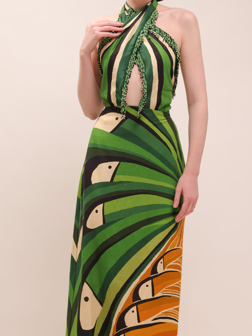 Toucan Tree Green Maxi Dress