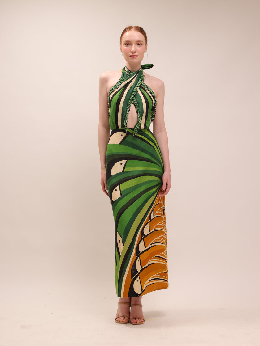 Toucan Tree Green Maxi Dress