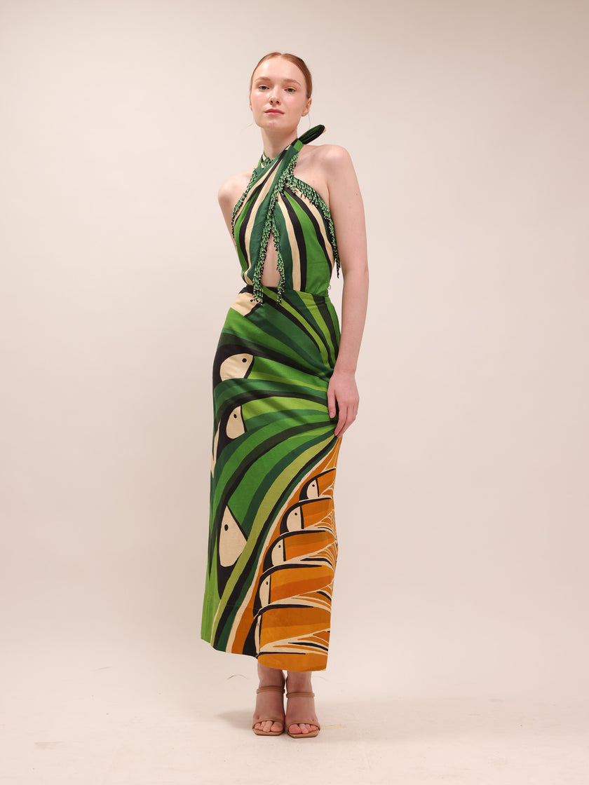 Toucan Tree Green Maxi Dress