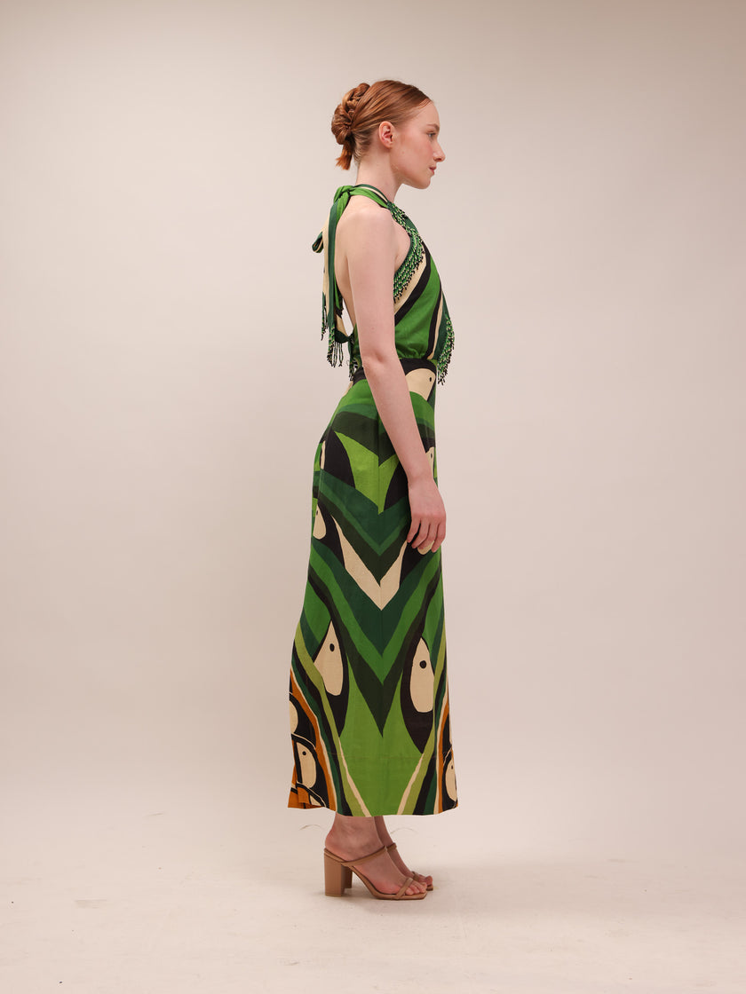 Toucan Tree Green Maxi Dress
