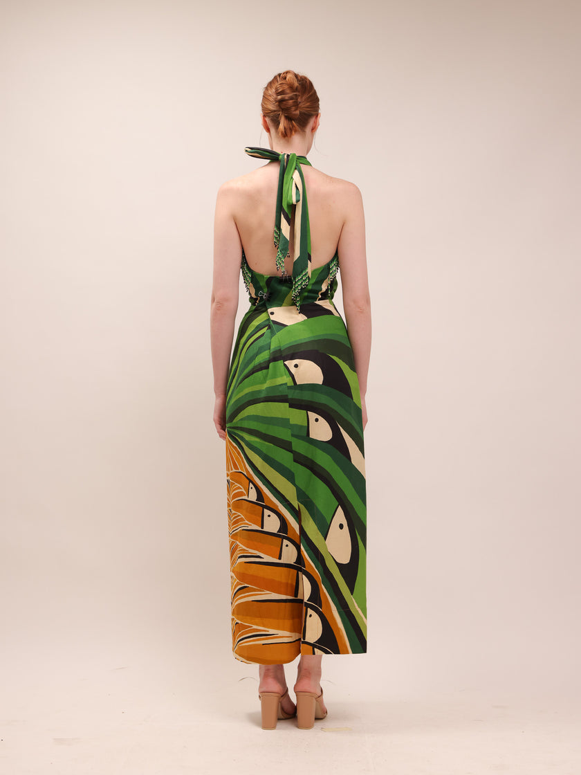 Toucan Tree Green Maxi Dress
