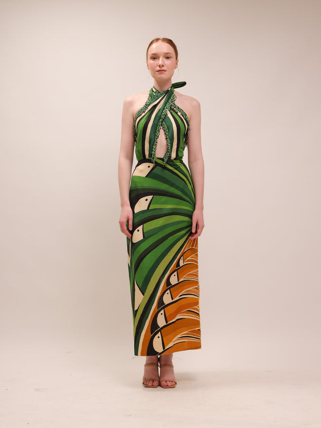 Toucan Tree Green Maxi Dress