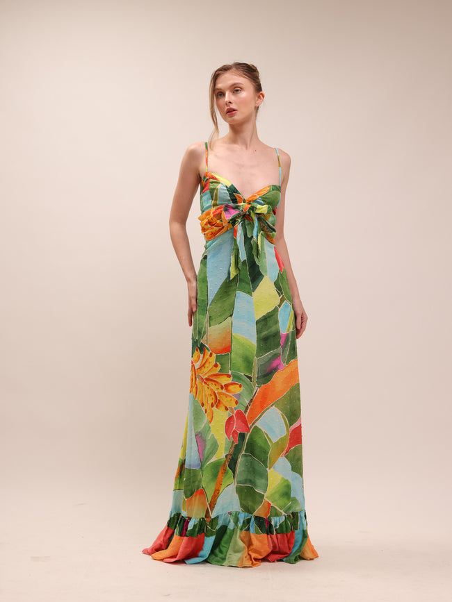Tie-Waist Printed Dress