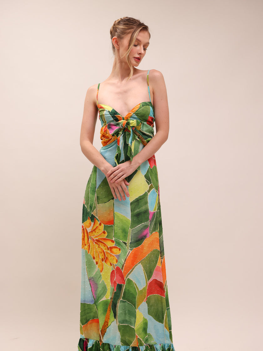 Tie-Waist Printed Dress