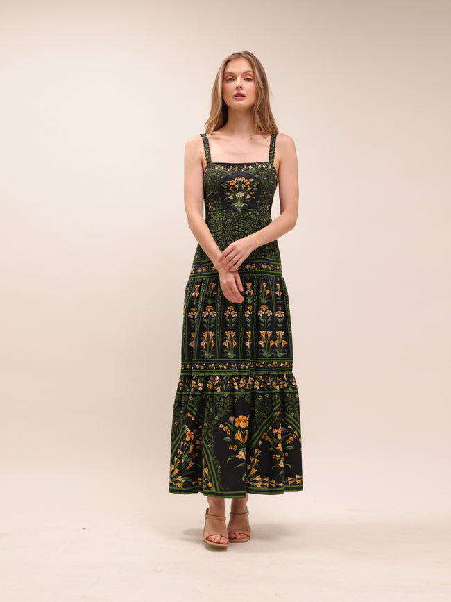 Black Flowers Arch Lenzing Ecovero Euroflax Maxi Dress