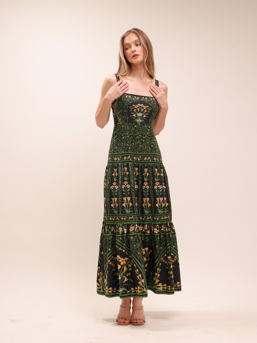 Black Flowers Arch Lenzing Ecovero Euroflax Maxi Dress