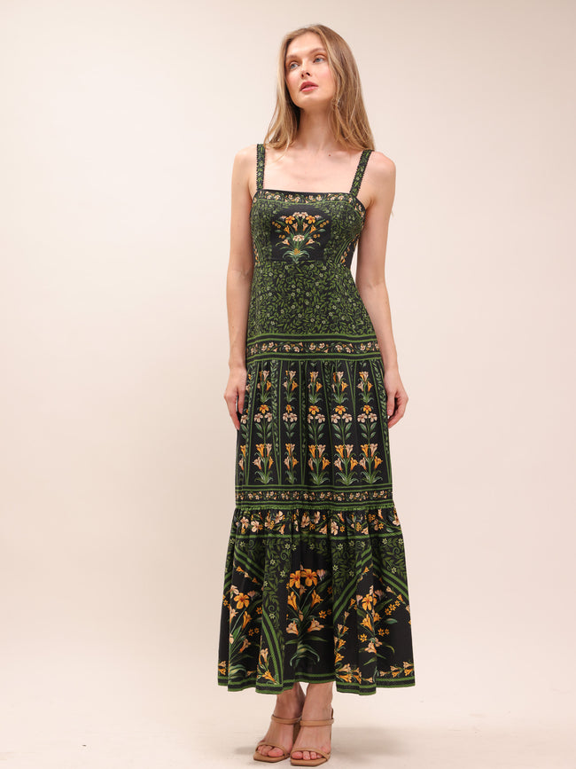 Black Flowers Arch Lenzing Ecovero Euroflax Maxi Dress