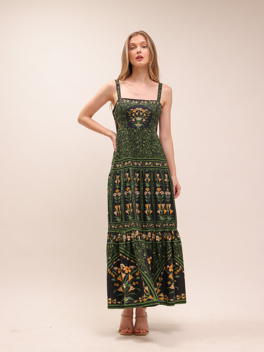Black Flowers Arch Lenzing Ecovero Euroflax Maxi Dress