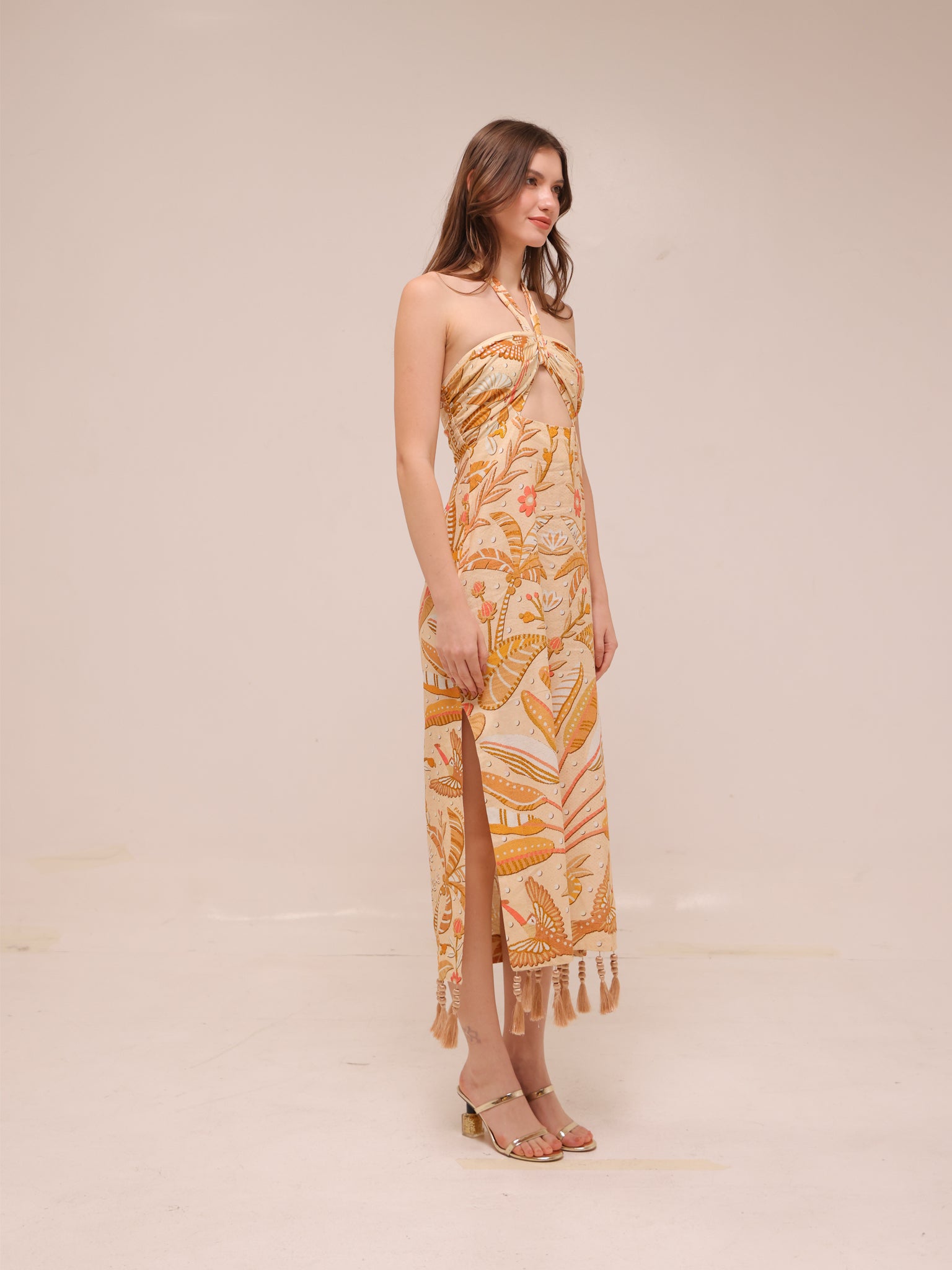 Jungle Chic Sand Midi Dress