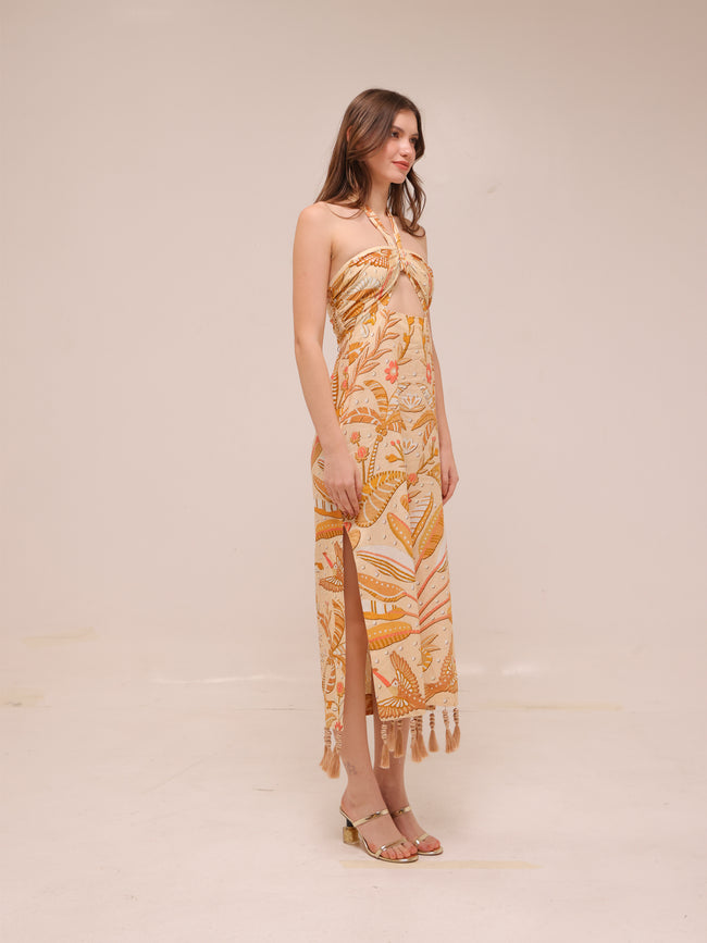 Jungle Chic Sand Midi Dress