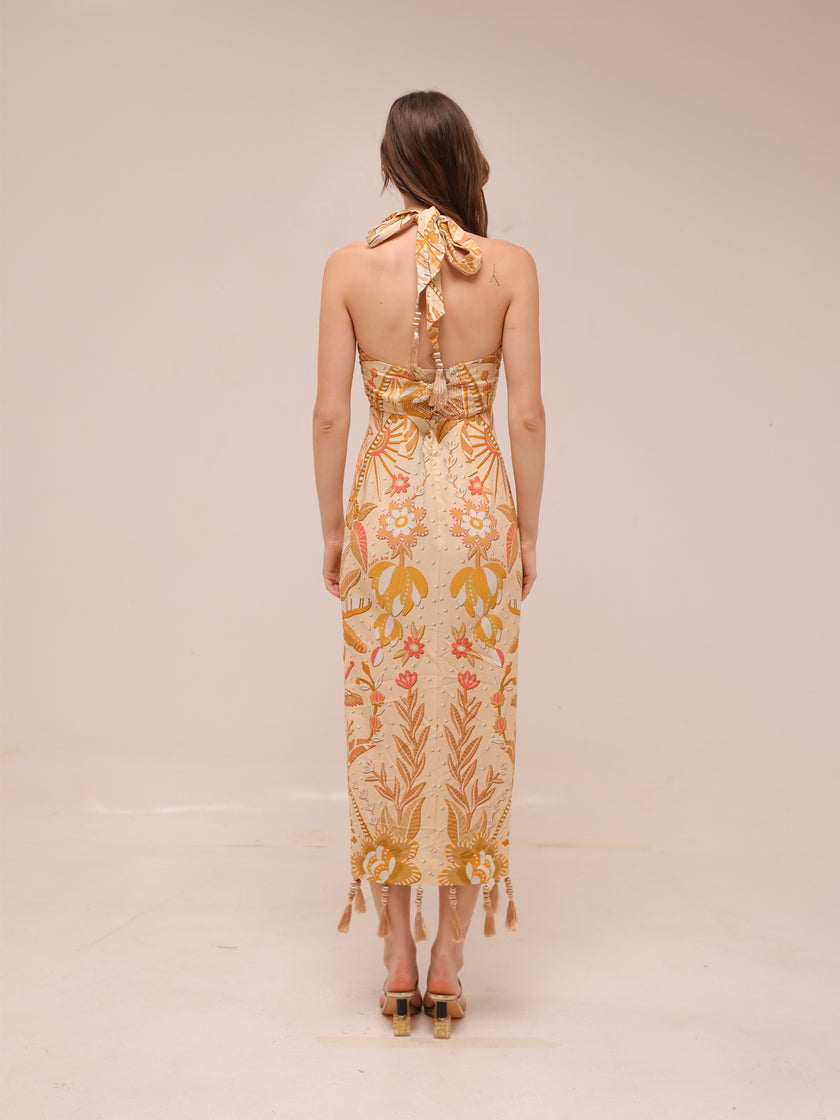 Jungle Chic Sand Midi Dress