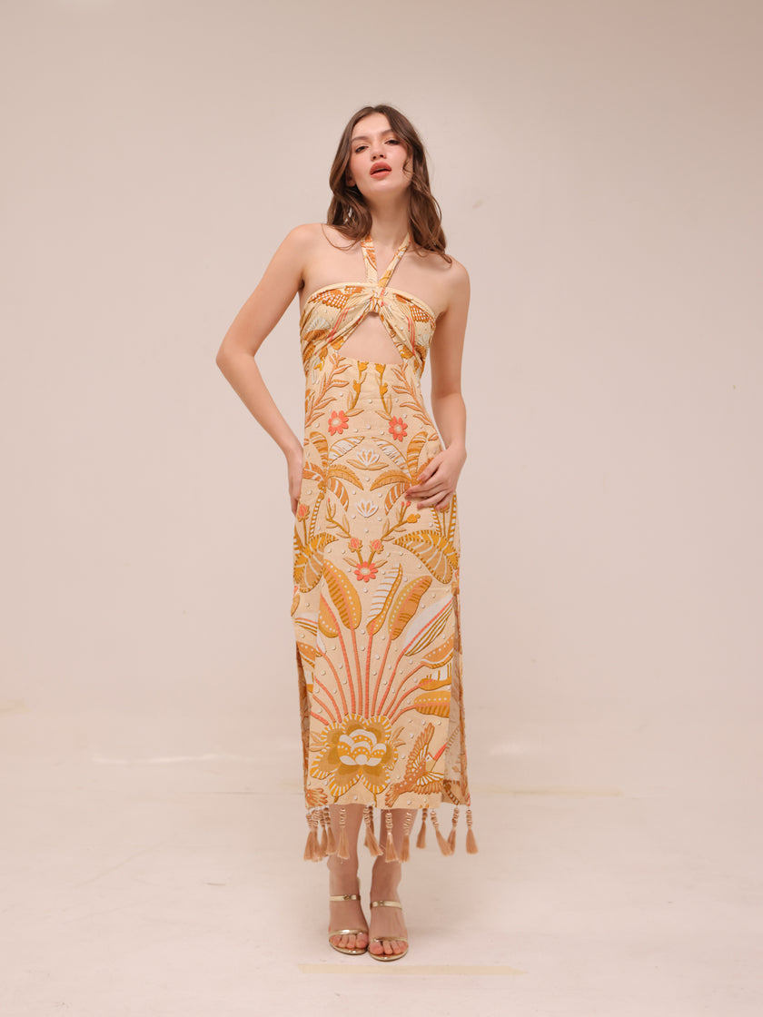Jungle Chic Sand Midi Dress
